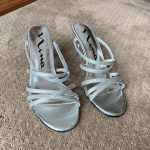 Nina Silver Glitter Slide with Clear Heel